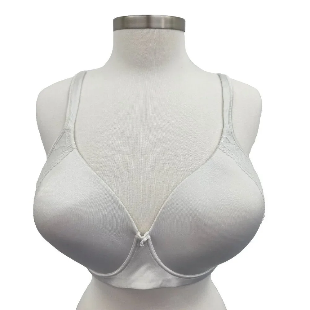 Bali White Full Coverage T-Shirt Bra 38DD Wireless Lined Everyday‎ Comfort Lace